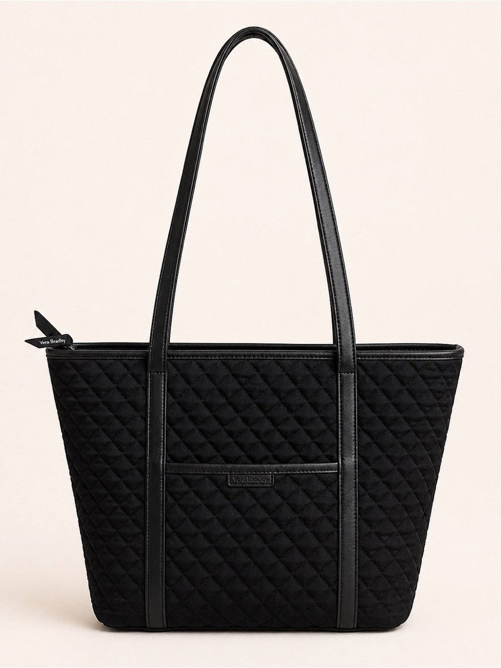 Vera Bradley™ Classic BLACK Quilted Fabric Tote/Handbag/Shoulder Bag-Rose Lining